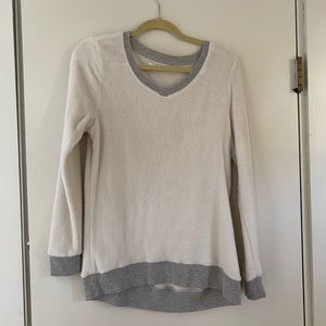 Maurice’s white and grey fuzzy sweater, size M